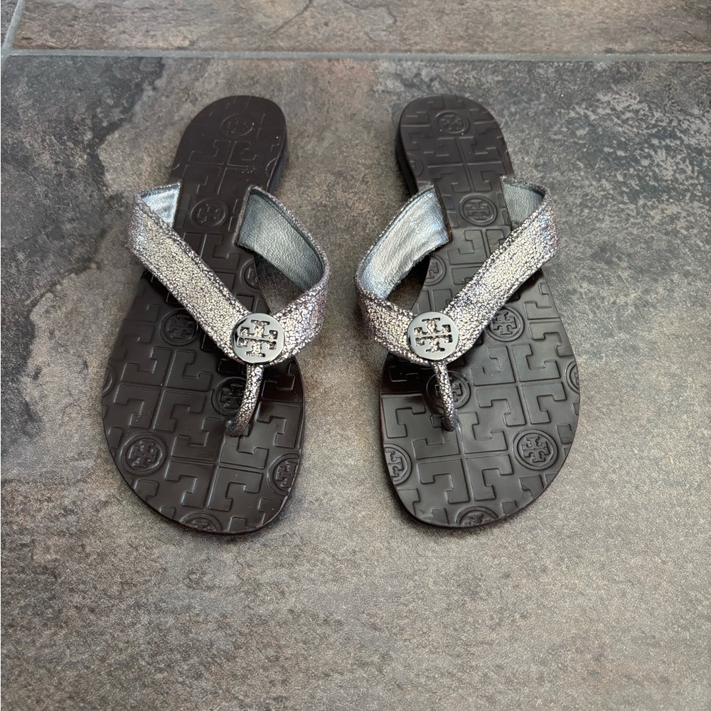 Tory Burch Metallic Silver Sandals